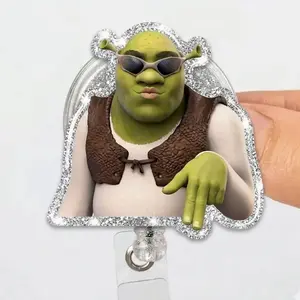Funny Ogre Meme Badge Reel, Glitter Shrek Inspired ID Holder Clip