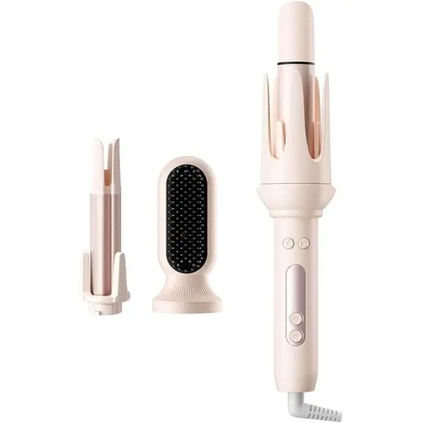 3 in 1 Automatic Hair Curler Set, 1"&1.25" Barrels with Straightening Brush, 3 Temp, Negative Ion Hair Styler for Beach Waves, Loose Curls & Straight Hair, Travel Light