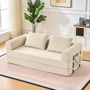 79'' 5-in-1 Boneless Convertible Sleeper Sofa loft Bed Ultra Soft Corduroy Cloud Couch with Huge Side Pocket 4 Versatile Modes for Small Spaces Guest Ready in Seconds No Assembly Required