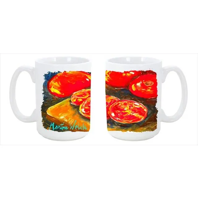212 MAIN 15oz Reusable Ceramic Coffee Mug with Handle - Tomato Art Vegetable Slice Design, Solid, Dishwasher Safe, Microwave Safe, Ideal for Coffee Bar, Tea Lovers, Reusable Kitchen Drinkware Cup