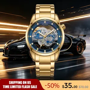 Swiss Quality Skeleton Luxury Timepiece Watch for Men Double Sided Hollow Dial with Luminous Hands Fashion Sport Luxury Timepiece
