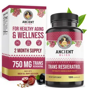 Ancient Bliss Trans Resveratrol 120 Capsules Powerful Antioxidant Supplement with Green Tea & Grape Seed Extract for Cardiovascular Health Vitality & Immune Support for Men & Women - Edible