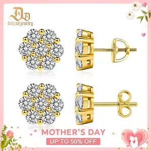 Delzzad 18k Gold-Plated Flower Stud Earrings D Color VVS Synthetic Moissanite Stud Earrings Screw Back/Butterfly Back S925 Studs Birthday Anniversary Mother's Day Christmas Gifts for Men Women Studearrings