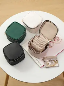 1pc Light luxury leather jewelry box, necklace, ring, earring, anti-oxidation leather box, portable lightweight women's jewelry velvet storage bag, Jewelry Storage Unit