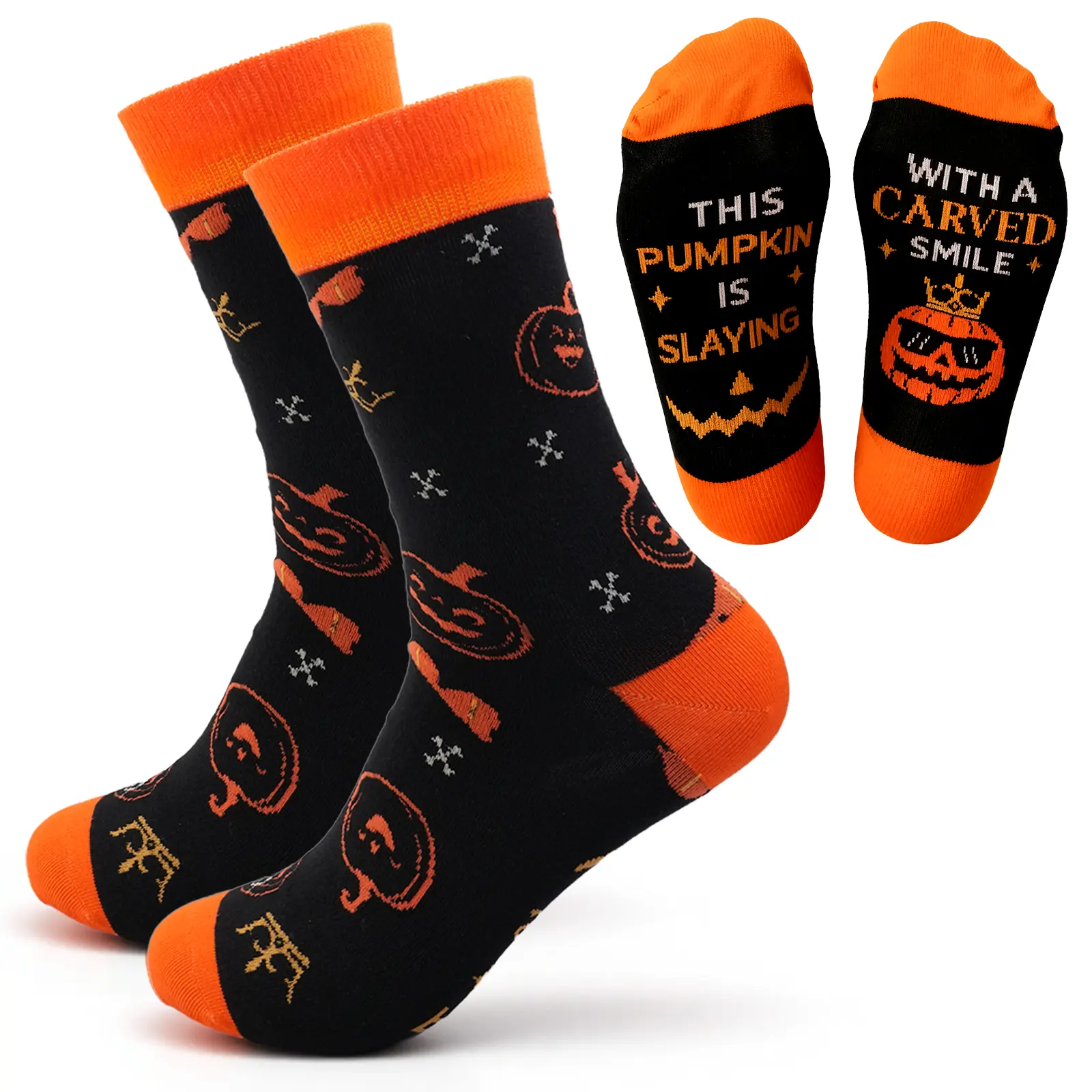 Women's Ankle-Length Unisex Halloween Cotton Socks, Cute Cartoon Pumpkin & Ghost Print, Soft Breathable Fuzzy Socks for Casual Party Wear & Gifting, Spooky
