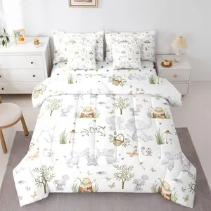 Elephant 7 Piece Comforter Set for Boys Girls Nursery Cute Cartoon Animals Bedding Set,Woodland Snails Wildlife Comforter