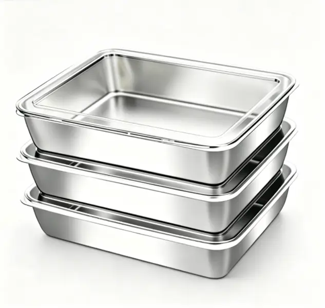 3-Pack Stainless Steel Baking Pans Set - Rectangular Stackable Oven-Safe Bakeware, BPA-Free Steel Roasting Trays with Lids for Healthy Meal Prep, Kitchen Cooking Essentials