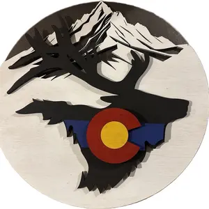 14 inch Layered Colorado Elk Sign with Vibrant Colorado State Flag Design for Wall Decor