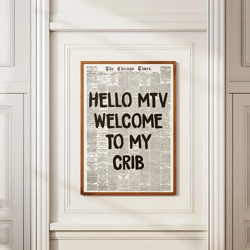 1 Piece "Welcome to My Pad" Hi-MTV Retro 70s Font Artistic Poster - Vintage Newspaper-Style Unframed Art Print, Frameless Canvas Decor, Perfect for Living Room, Kitchen - Home Supplies Wall Decoration wall decor posters