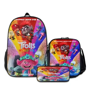 3PCS Trolls-World-Tour-Backpacks for Girls Set, Cute School Backpack for Girls Boys with Lunch Box and Pencil Case, Aesthetic Bookbag for Teens, Lightweight Classic Backpack for Travel, Work, Picnic A-91