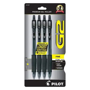 PILOT G2 Premium Refillable and Retractable Rolling Ball Gel Pens, Fine Point, Black Ink, 4-Pack (31057)
