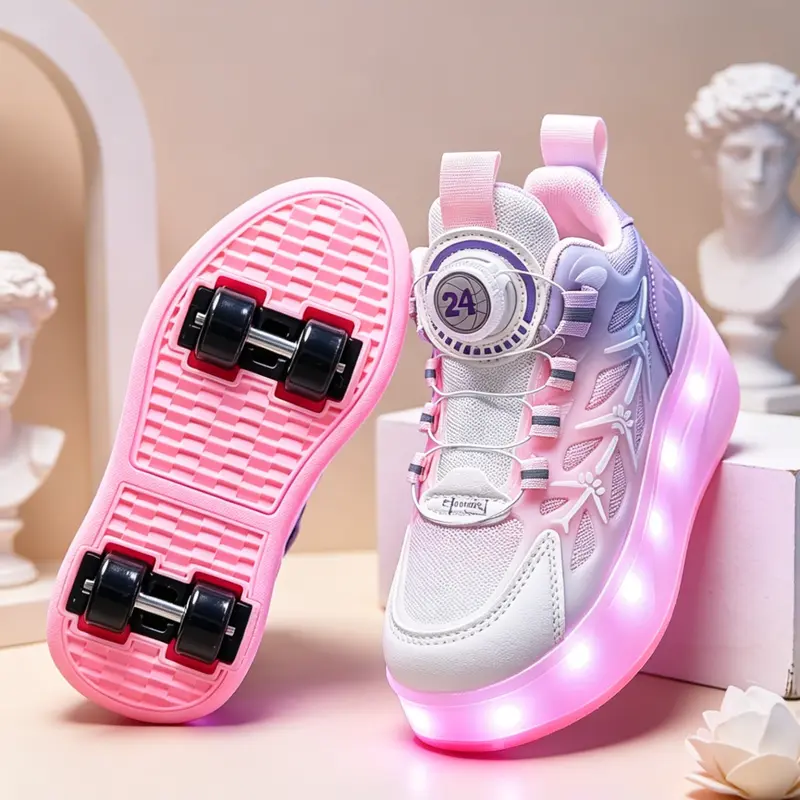 LED Flashing Four-Wheel Roller Skates, Adjustable Knob Inline Skates, Glow-In-The-Dark, Unisex Outdoor Play Shoes, Skating Shoes