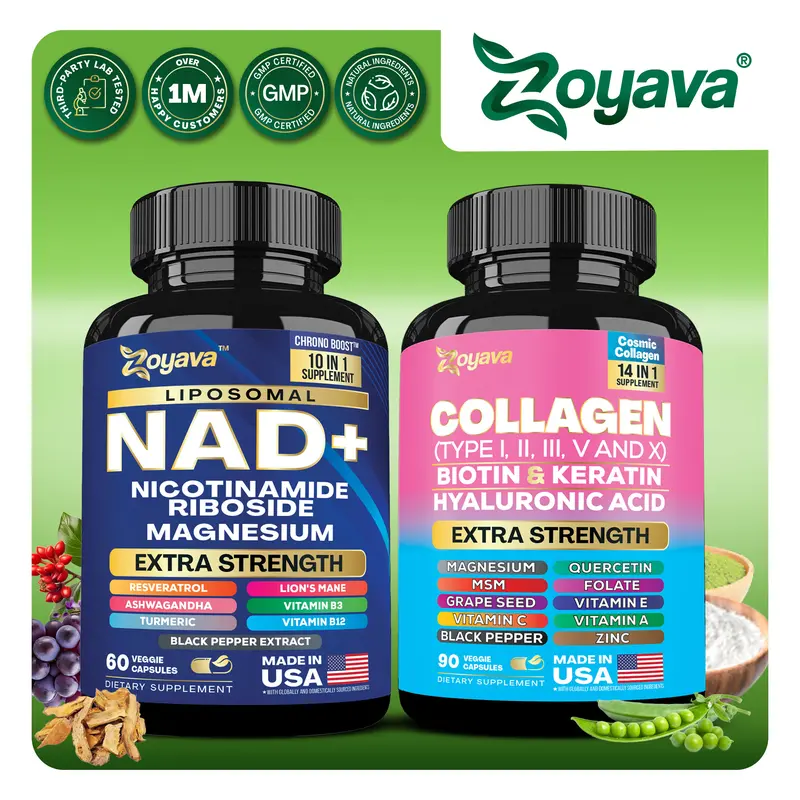 Forever Young Set - Zoyava NAD+ & Collagen Combo - Ultimate Antioxidant Supplement - Skin Aging Support, Nail & Hair Health, & Overall Wellness - Made in USA