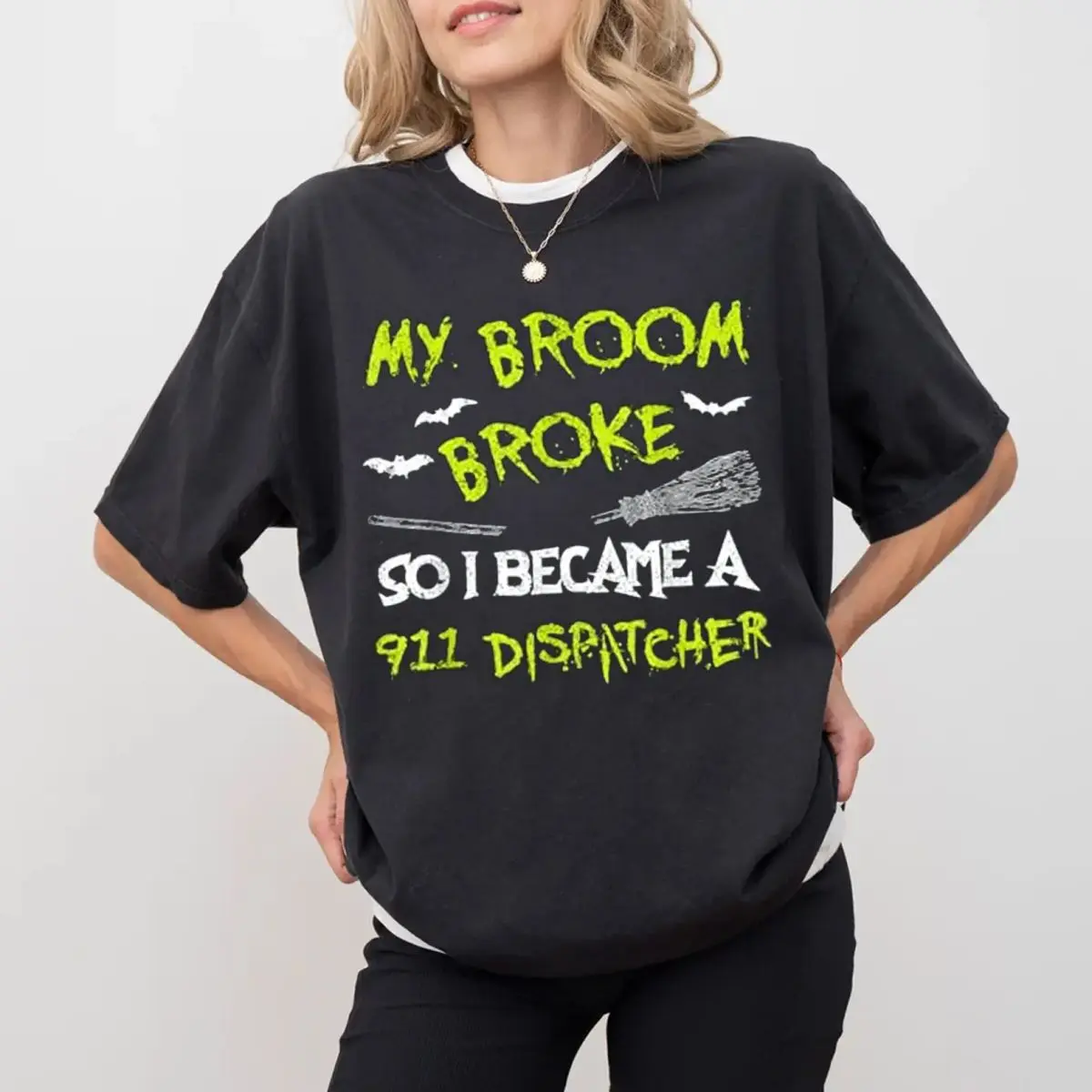 911 Dispatcher Halloween Shirt Sweatshirt Hoodie Funny Easy Lazy Scary TShirt My Broom Brock So I Became A 911 Dispatcher Funny Halloween Shirt, Unisex Sweater Pullover Tee