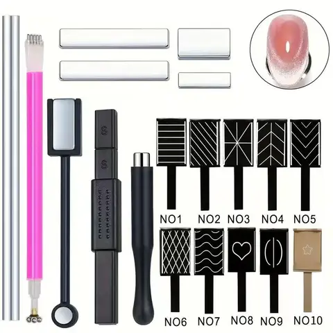 Magnetic Cat Eye Nail Art Tool Set, 19pcs/set Multifunctional Nail Art Tool for Apply Gel Nail Polish, Professional Nail Art Kit for Women & Girls