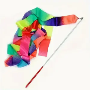 Colorful Ribbon Dance Stick for Kids, Silk Scarf Hand Twirling Rod, Professional Gymnastics Performance Prop