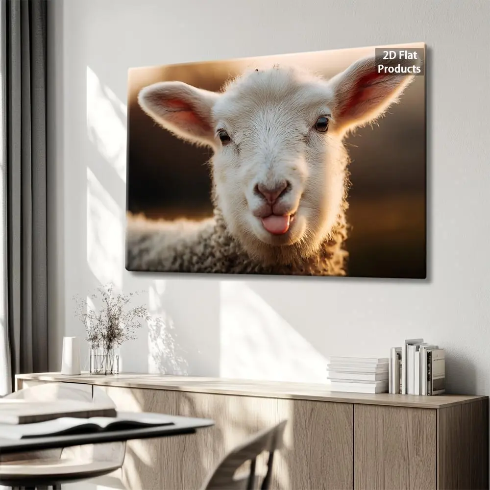 Durable Animals Wall Plaque, 2D Flat Art with Cute Lamb Motif (Tongue-Sticking Design) - Single Valentine's Day Home Decor for Home/Office, Custom Sizes Available, Valentines Day