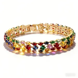 Women's Bohemian Colorful Geometric Zircon Clasp Bracelet with Secure Fit for Daily Wear & Special Occasions