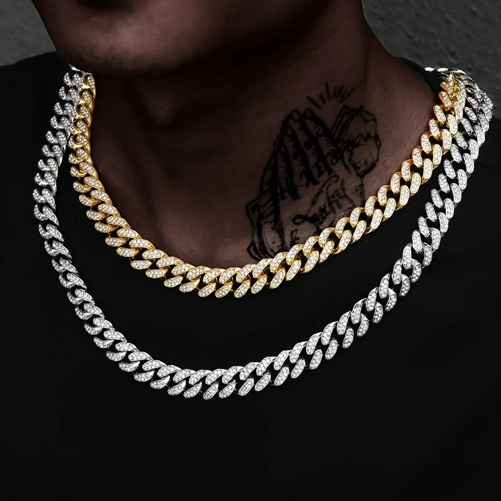 【FaddishDeal】Hip Hop Geometric Cuban Chain Neckiace Fashionable High Quality Hip Hop Rhinestone Neckiace Bracelet Jewelry Gifts tiktokshopbacktoschool
