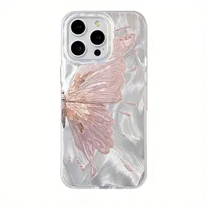 A Pink Butterfly Patterned Phone Case Suitable for Feather-Like Apple for iphone Models 17/16/15/14/13/12/11/Xs/Xr/X/7/8/Mini/Pro/Plus/Pro Max Protective