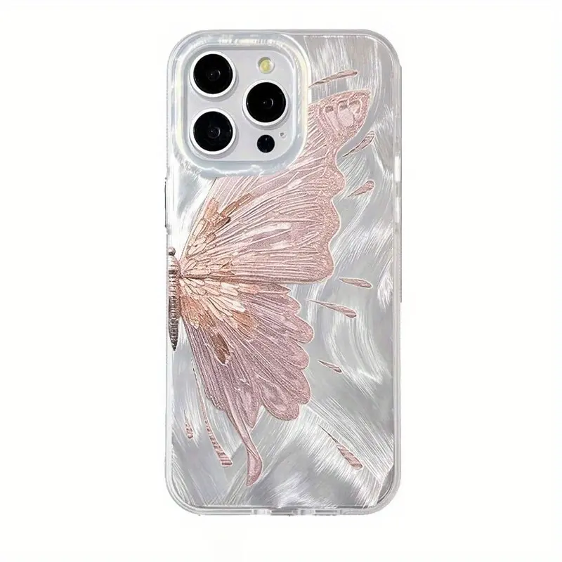 A Pink Butterfly Patterned Phone Case Suitable for Feather-Like Apple for iphone Models 17/16/15/14/13/12/11/Xs/Xr/X/7/8/Mini/Pro/Plus/Pro Max Protective