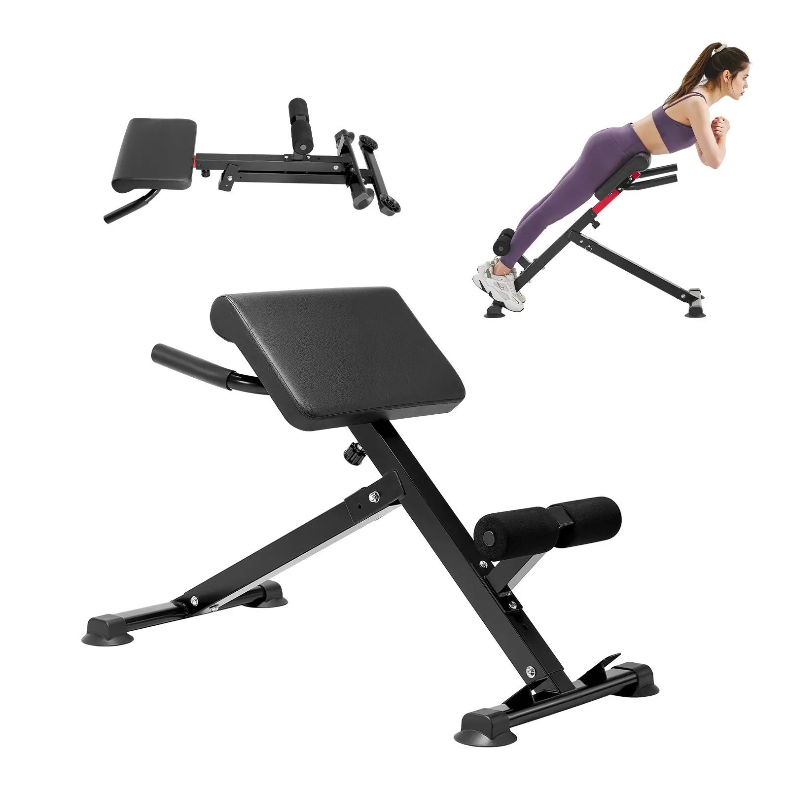 Roman Chair Hyperextension Bench, 250 lbs Adjustable & Foldable Extension Machine, Multi-Function Exercise Equipment for Glute, Hamstring, Back, and Ab Workout, Fitness Weight Bench for Home Gym