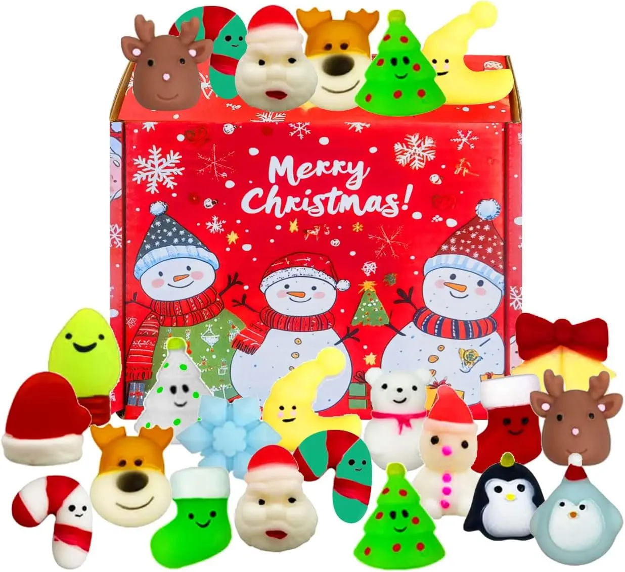 24 Pcs Christmas Mochi Squishy Toys,Mini Cute Squeeze Toy Stress Reliever Anxiety Packs for Kid Party Favors,Christmas Miniatures (Christmas)