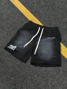 Unisex Gradient Rhinestone Star Print Drawstring Shorts, Vintage Patch Detail, Y2K Streetwear Casual Pants, Menswear, Daily & Street Style