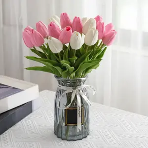 10pcs Bundle of Artificial Tulips - 5 White + 5 Pink, Ideal for Living Room and Table Decor, Fade-Resistant Nordic Style Home Decoration, Perfect for Anniversary and Party Arrangements (Pot Not Included)
