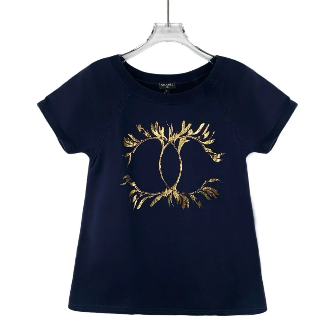 RDLT-Chanel Dark Blue Laurel CC Cotton T-Shirt-SIZE S