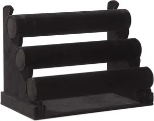 Juvale 3-Tier Velvet Bracelet Holder Stand - Soft Velvet Jewelry Organizer & Display - Secure Detachable Multi-Tier Bracelet Storage - Compact Necklace Holder & Bangle Rack - Black, 12 X 9 X 7 In