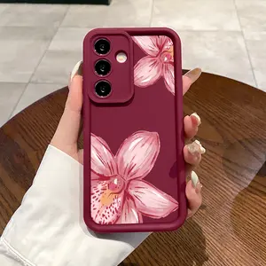 Pink Orchid Advanced fashion gift Case for Samsung S24 ultra plus S25 S23 S22 Ultra Plus Shockproof Full Camera Protection Durable slim Silicone Cover