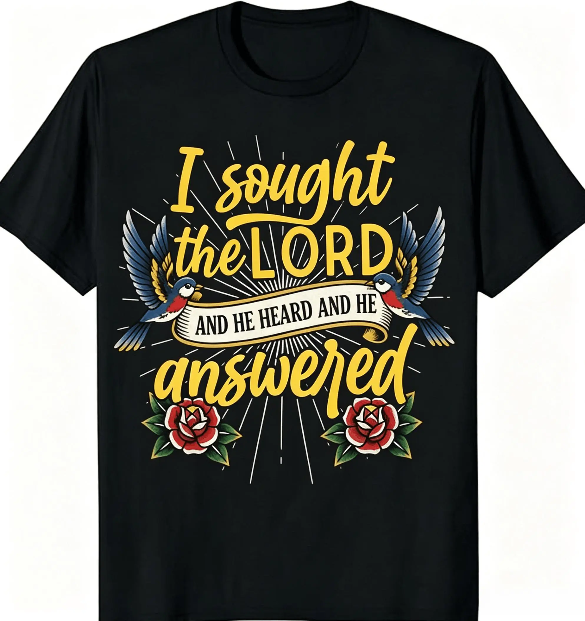 Women's Christian Graphic T-Shirt - I Sought The Lord Psalm 34:4, Elevation Worship Lyric, Trust in God Design