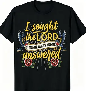 Women's Christian Graphic T-Shirt - I Sought The Lord Psalm 34:4, Elevation Worship Lyric, Trust in God Design