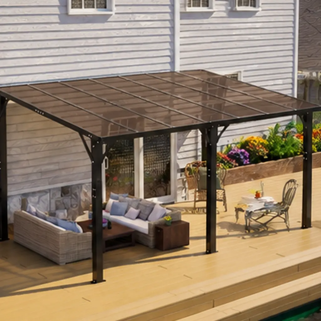 14x10 FT Hardtop Gazebo Heavy Duty Outdoor Pergola with Tinted Polycarbonate Roof UV & Snow Resistant Rustproof Aluminum Frame for Patio Backyard Garden Carport Brown Metal, Brown Color Options, Metal Material, Product Dimensions: 116.40 W x