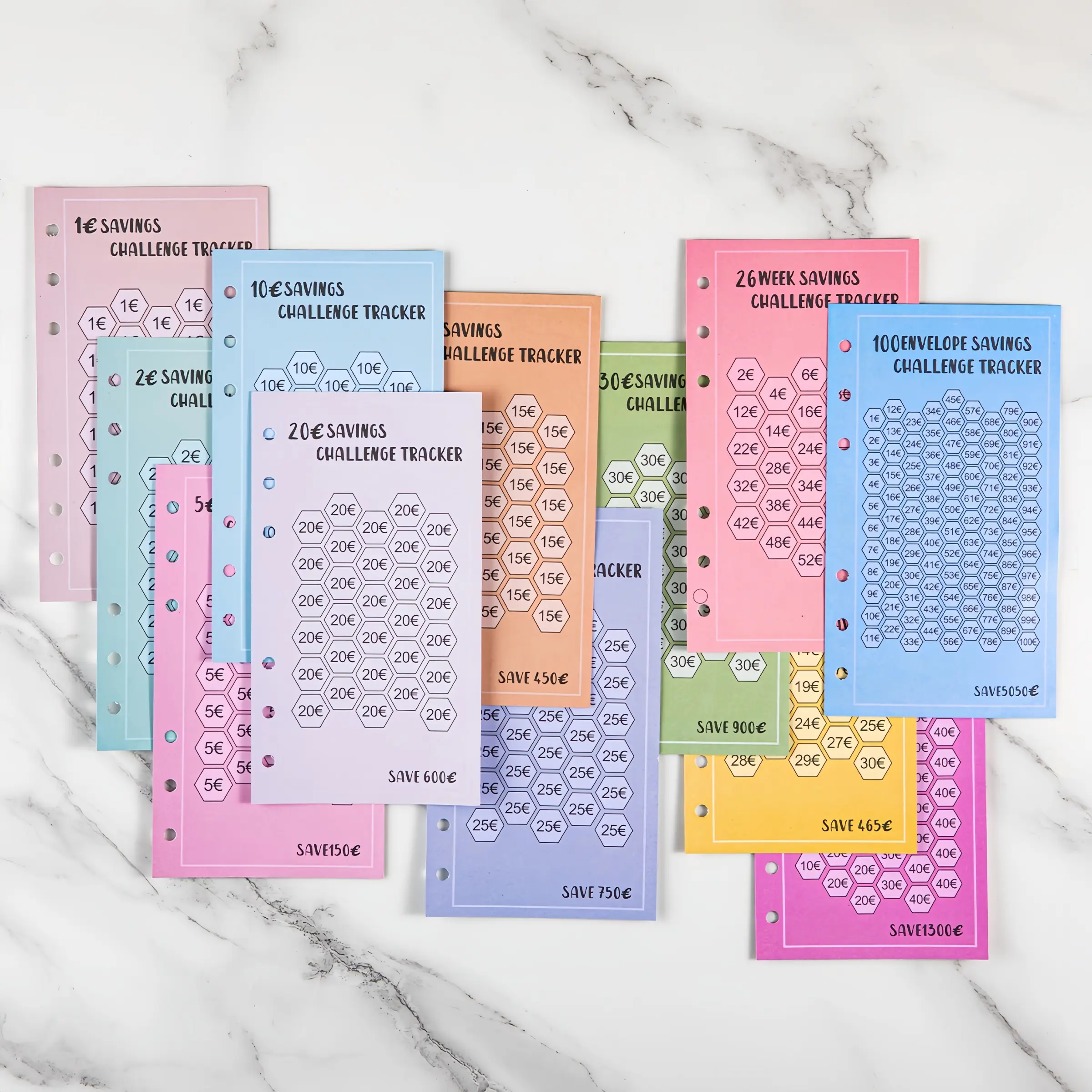 6-Hole A6 Money Saving Stickers, 96 Sheets 52-Week Challenge, 30-Day Savings Tracker, Savings Challenge Planner, Savings Tracker Organizer, Ideal for Daily Office Use