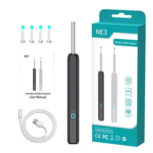 NE3 Ear Wax Remover Camera Wireless HD Ear EndoscopeSpoon Pick Cleaning Tools Kit CleanEar Pro, RechargeableEar Wax Removal Tool with Camera (Black)