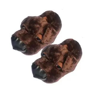 Funny Cartoon Dog Cotton Slippers Women Warm Plush Home Slippers Ladies Furry Flip Flops Couple Bedroom Fluffy Shoes