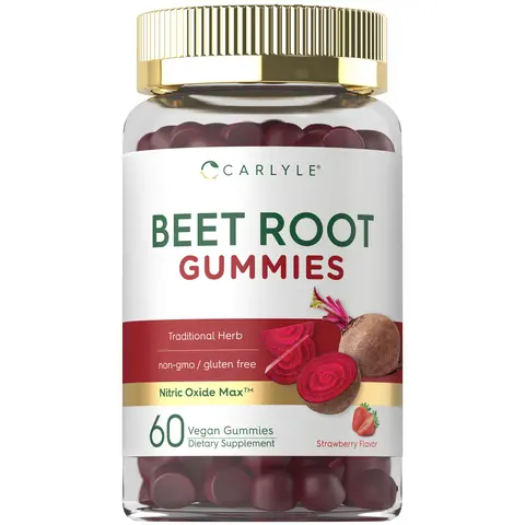 Carlyle Beet Root Gummies - 60 Count - Vegan Strawberry Flavored Chewable Supplement - Non-GMO, Gluten Free