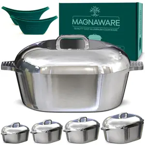 The Ultimate Oval Collection - Set of 4 Magnaware Oval Dutch Ovens - 5 QT, 8QT, 10QT and 12.6QT - Includes Wood Spatula and Spoon
