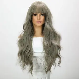 SMILCO/24-inch |Grey Brown|  Curly Long Hair with hair bangs | SM7215