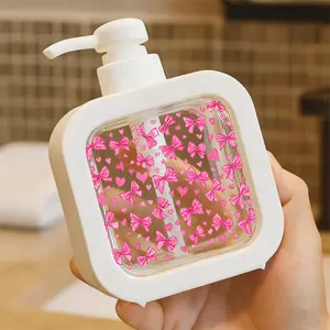 Whimsical Pink Bows & Hearts Design Soap Dispenser - Cute Patterned Liquid Container for Bathroom & Kitchen, Home Office Countertop Accessory, Easy to Clean, Decorative Storage Solution,  Vibrant Pink Elements, Bathroom Decoration Accessories