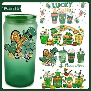 remium 4pcs St. Patrick's Day UV DTF Decorative Stickers, Lucky Clover Themed Furniture Stickers For Home Decor & General Decorative Projects
