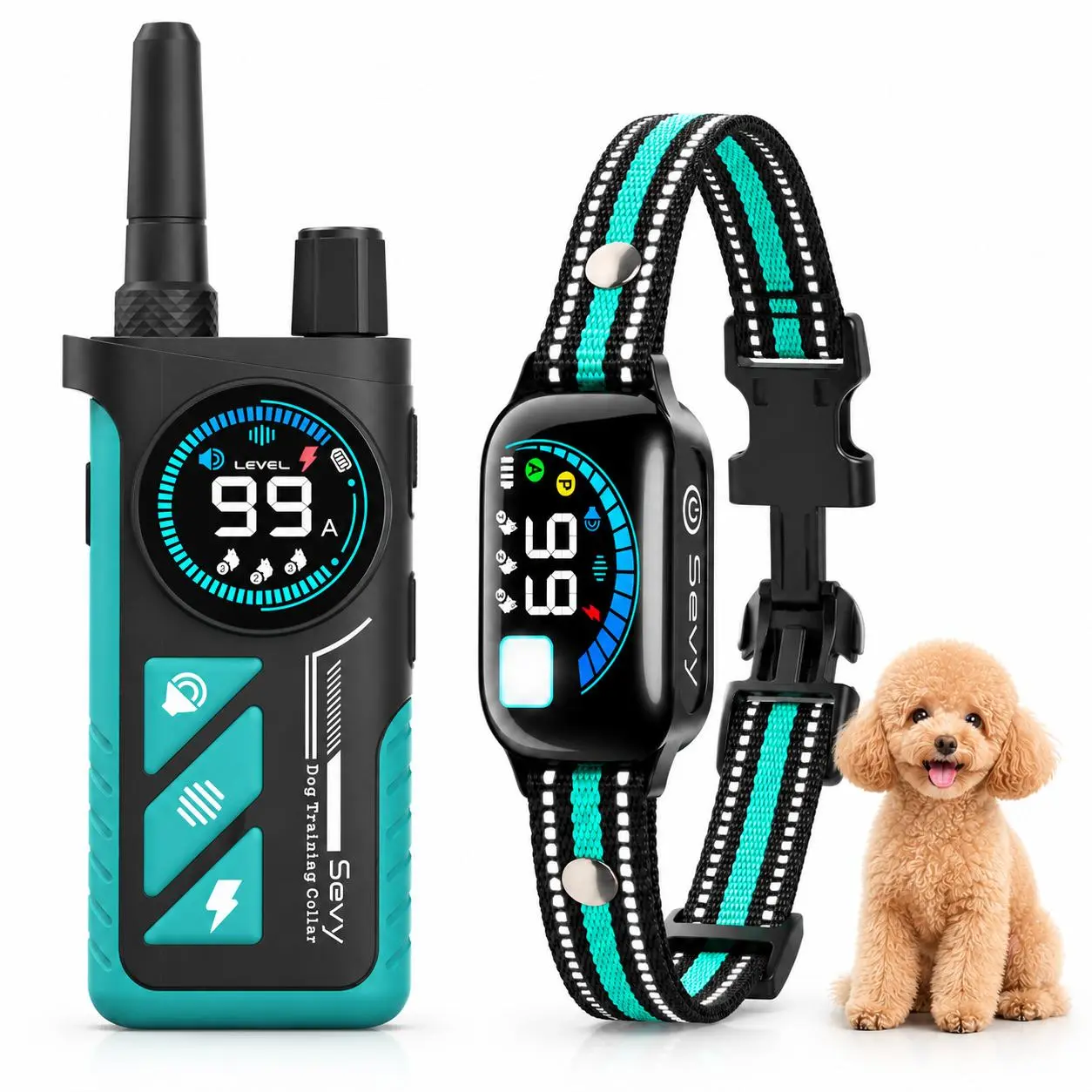 Sevy 3300FT Waterproof E Collar with Beep/Vibration/Shock/Anti Bark 4 Modes for Small Medium Large Dogs, 2-in-1 Dog Shock & Bark Collar 2 Pack, Color Screen Dog Training Collar with remote for 2 Dogs, Rechargeable LCD Dog Training Collar puppy tool guard