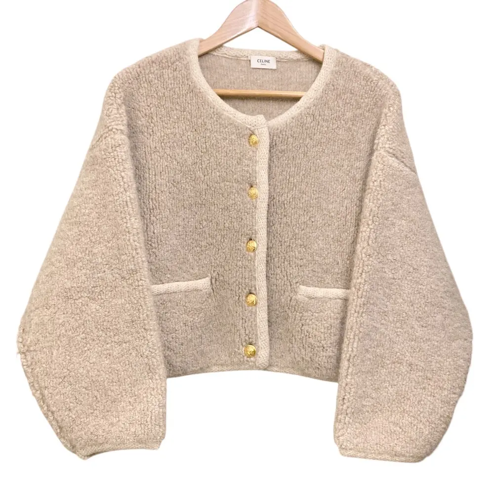 Pre-owned Celine Wool Small Leather Goods Alpaca Boa Jacket Cardigan