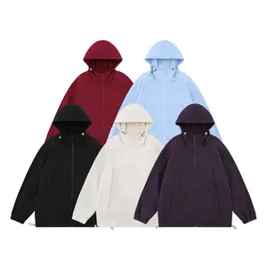 Oversized Nylon Jacket Windproof & Water Resistant Streetwear Hooded Jacket with Adjustable Drawstrings for Menswear Coats Uncle