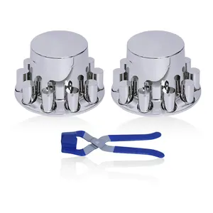 2 Rear Axle Wheel Covers, Flat Axle Cover for Semi Truck, ABS Electroplate Rust-Resistant Lug Nut Covers, Universal Fit, Installation Tool Included, Complete Axle Cover Combo Kit
