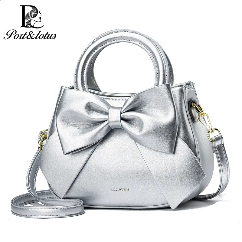 Port&Lotus Small Compact Crossbody Bag for Women Sweet Style Handbag for Women with Shoulder Strap Women's Top-handle Handbags with Large Bow Decoration