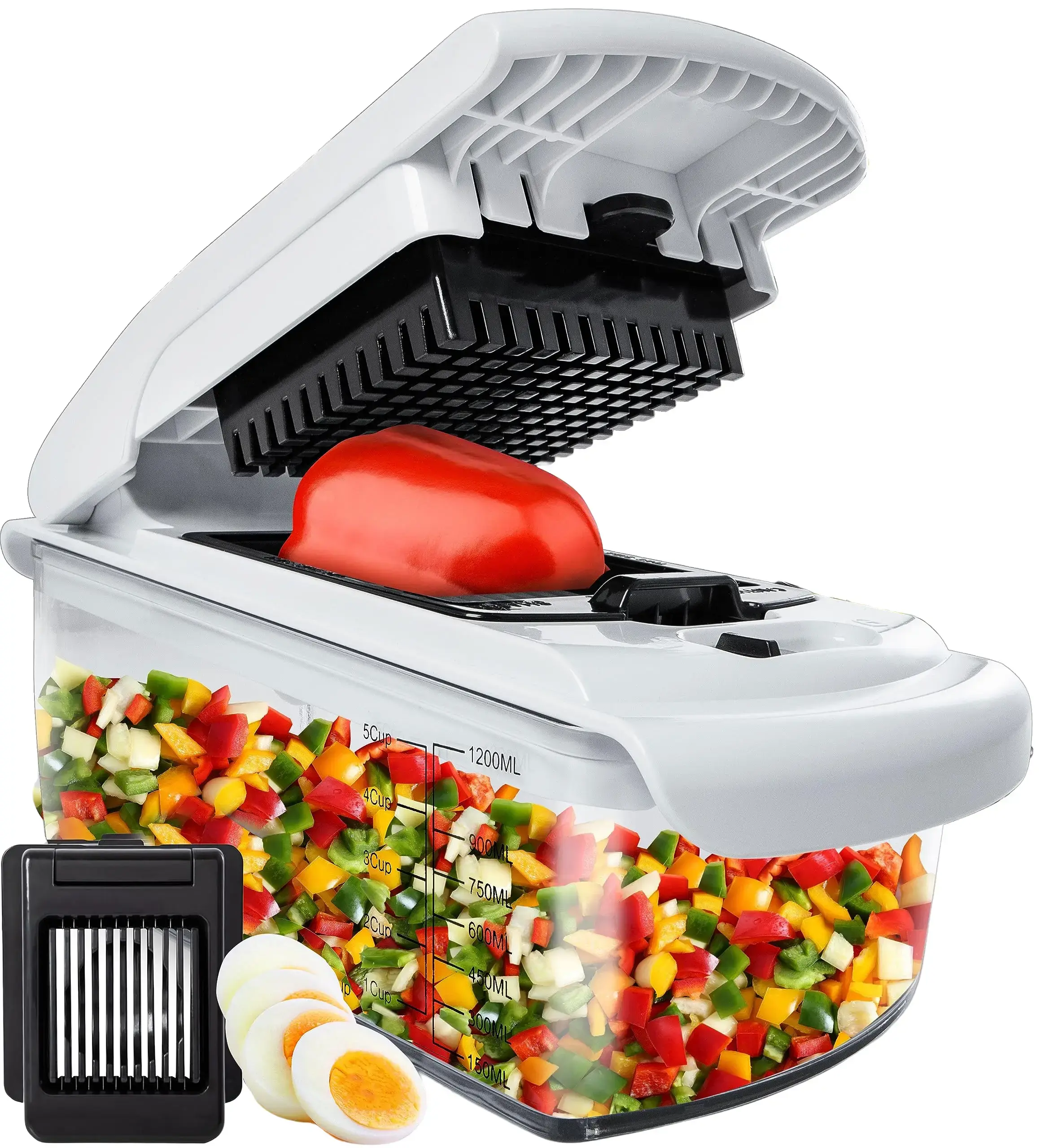 Fullstar Vegetable Chopper - Spiralizer Vegetable Slicer - Onion Chopper with Container - Pro Food Chopper - Slicer Dicer Cutter - (9 in 1, White) Kitchen Utensils Handy Stylish