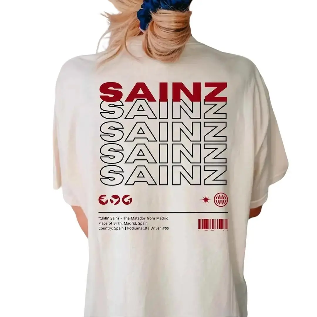 Carlos Sainz Ferrari Formula 1 Racing Tshirt - F1 Unisex Gift in Ivory Tshirt